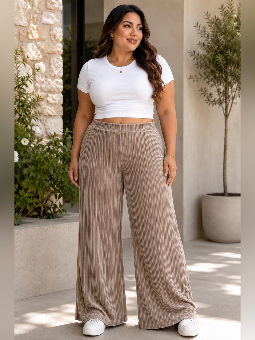 Taupe Brown Pleated Wide Leg Pants XL No Pockets